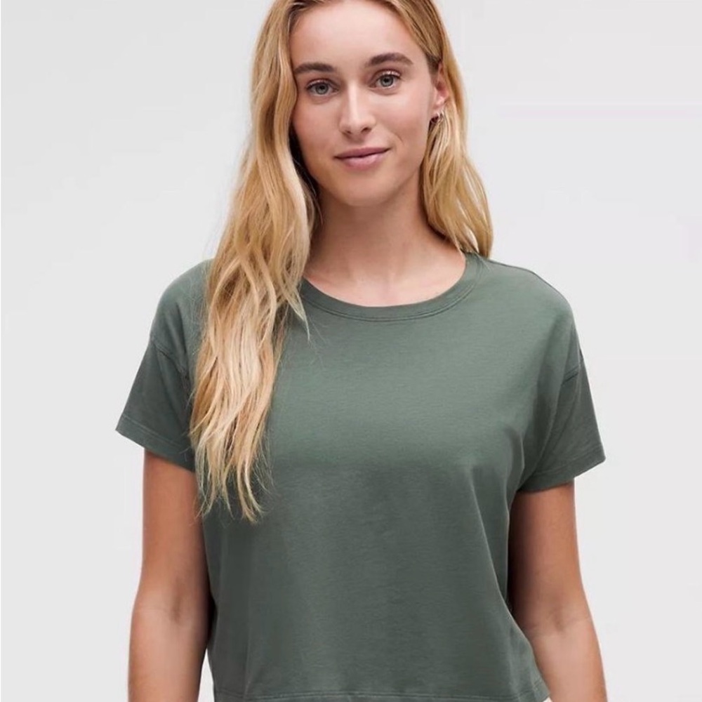 lululemon Classic-Fit Cotton-Blend Tee Cropped Grey Eucalyptus